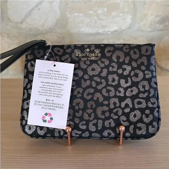Kate Spade Chelsea Medium Nylon Wristlet Pouch Leopard Black