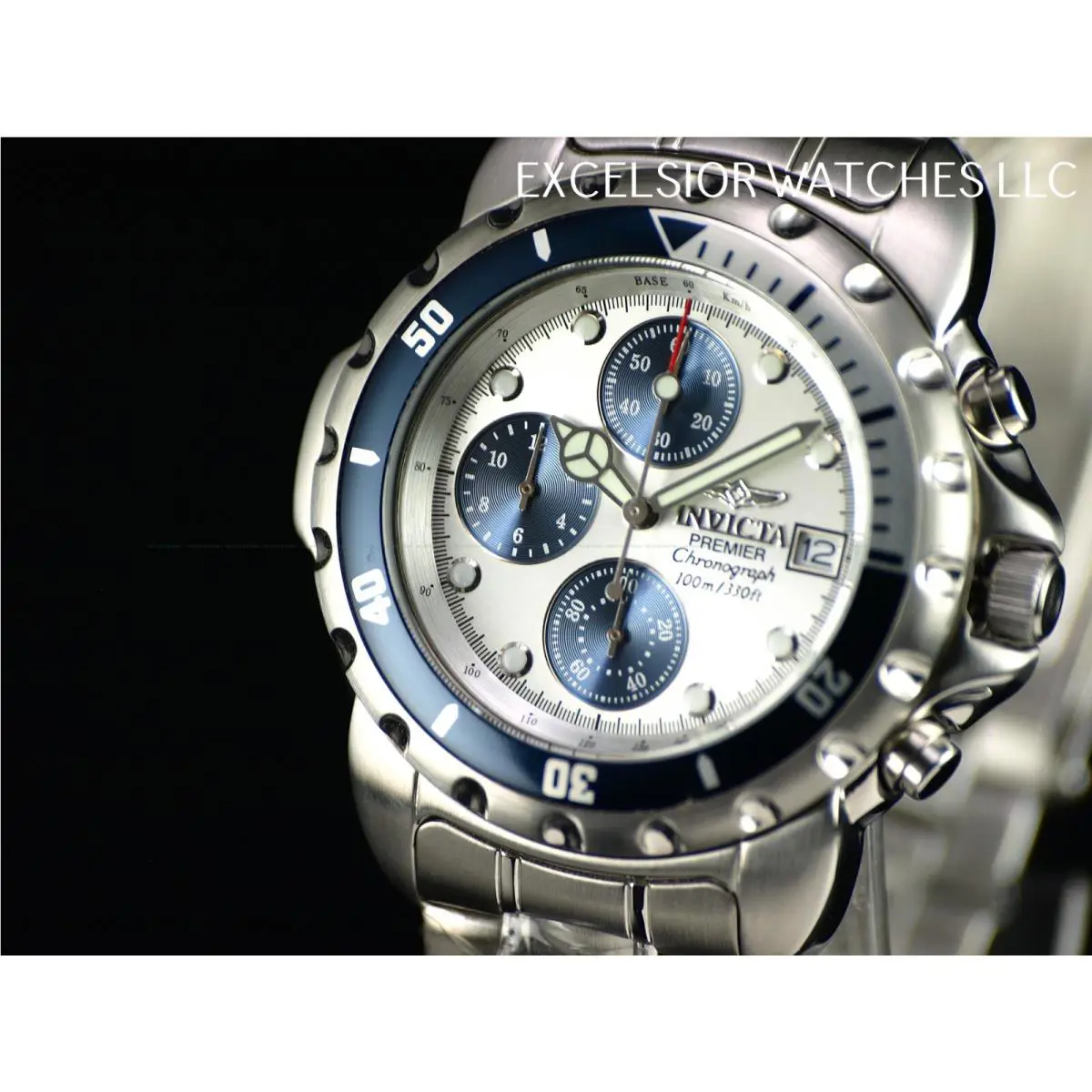 Nos Invicta Premier Chronograph 40mm Miyota Quartz Silver Dial SS Watch