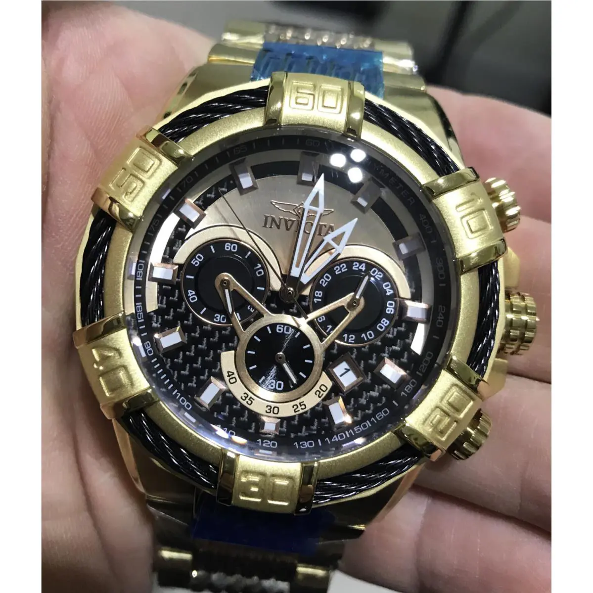 Invicta Bolt Watch Gold Black Dial 56mm Model 25765