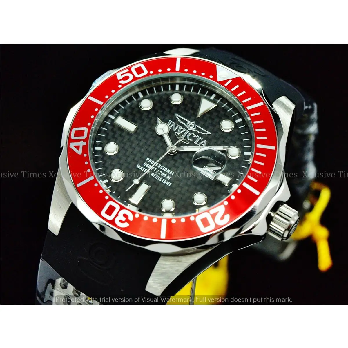 Invicta Men`s 47mm Grand Diver Black Glass Carbon Fiber Dial Red Bezel SS Watch