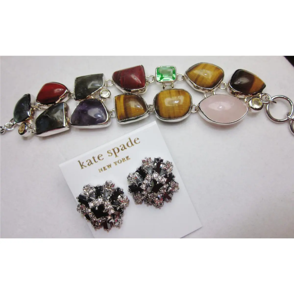 Kate Spade Space Age Floral Statement Earrings + Gemstone Bracelet