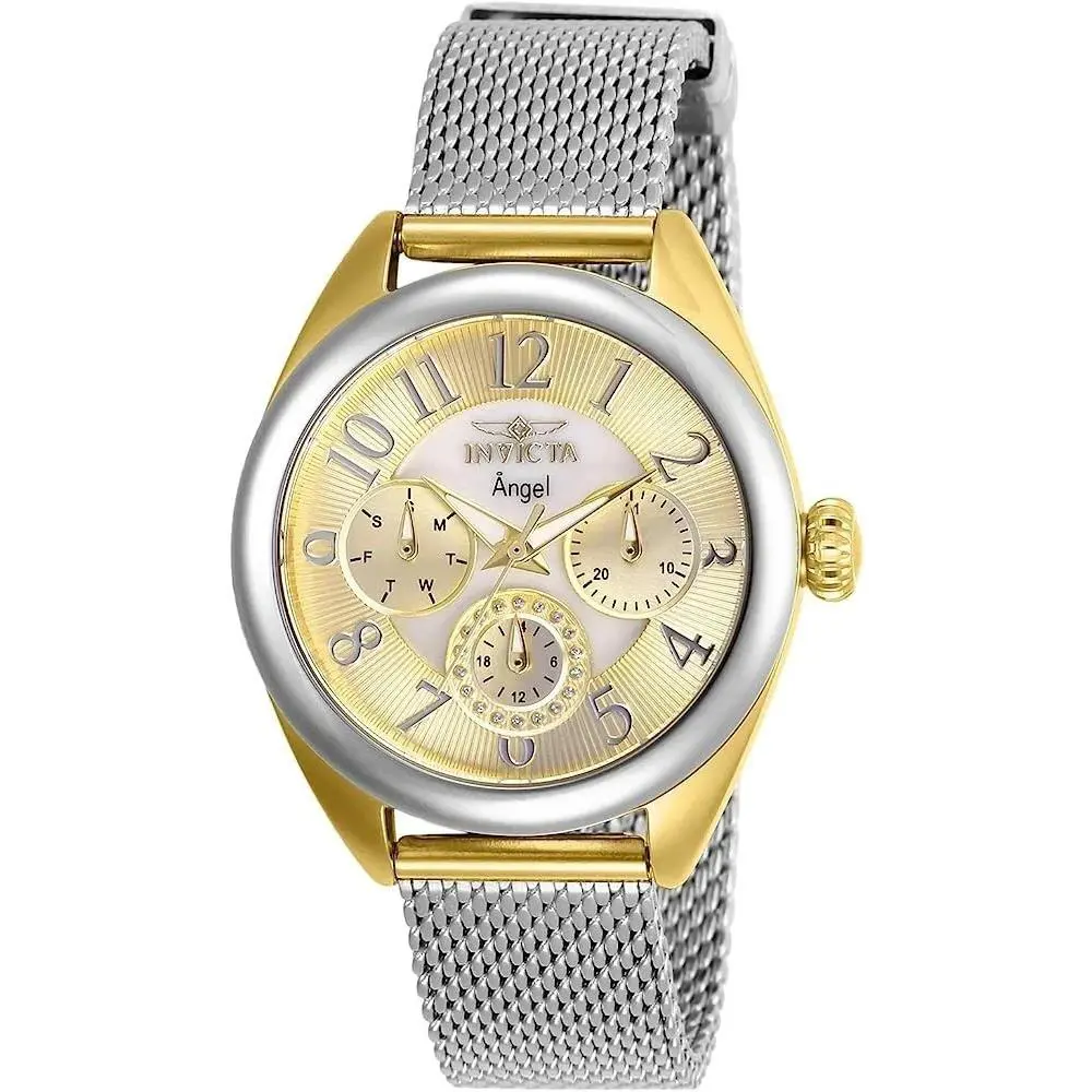 Invicta Angel 27452 Mesh Bracelet Multi Function Steel Watch Gold Dial 35MM