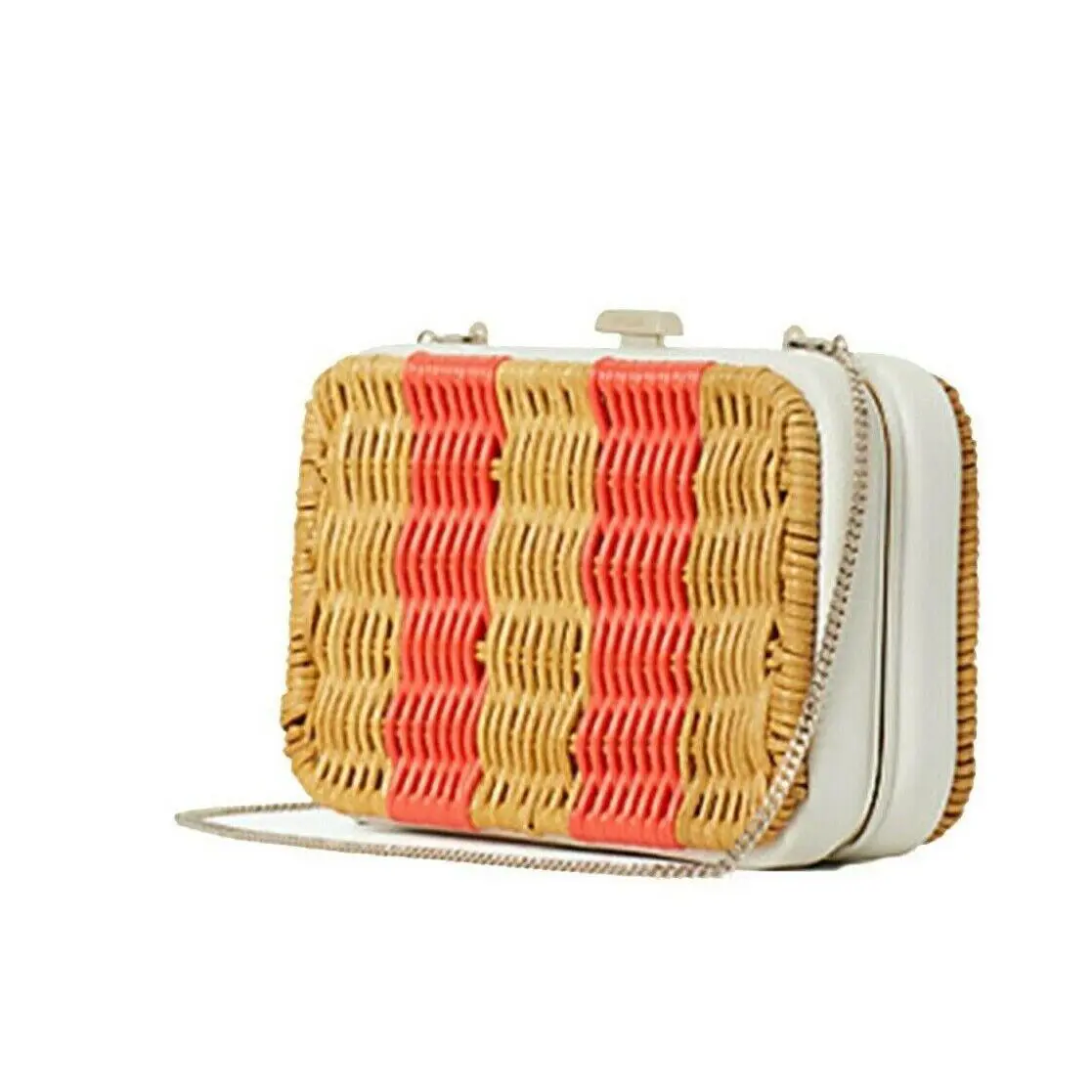 Kate Spade Kitt Wicker Handbag Small Clutch Crossbody - Exterior: Multicolor, Lining: Beige, Handle/Strap: Gold