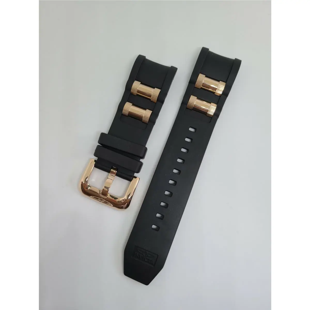 Invicta Russian Diver Black Polyurethane Strap Band Rose Gold Inserts