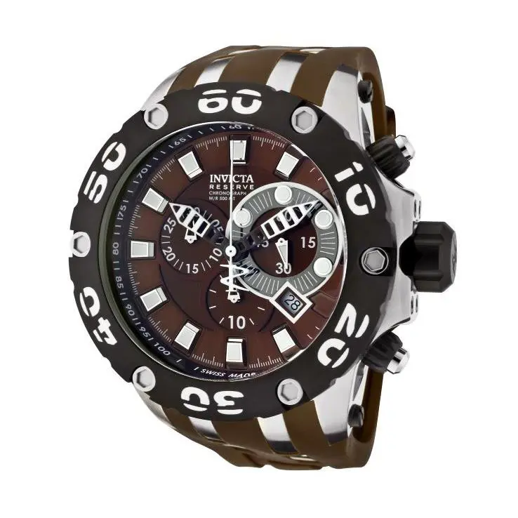 Swiss Made Invicta 0907 Subaqua Reserve Chronograph Brown Dial Men`s Watch - Dial: Brown, Band: Brown