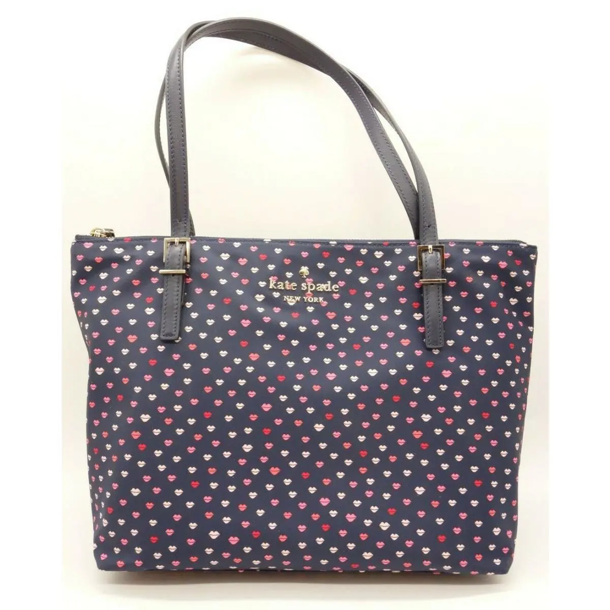New Kate Spade Watson Lane Small Maya Tote Navy Kisses Nylon Bag PXRUA289