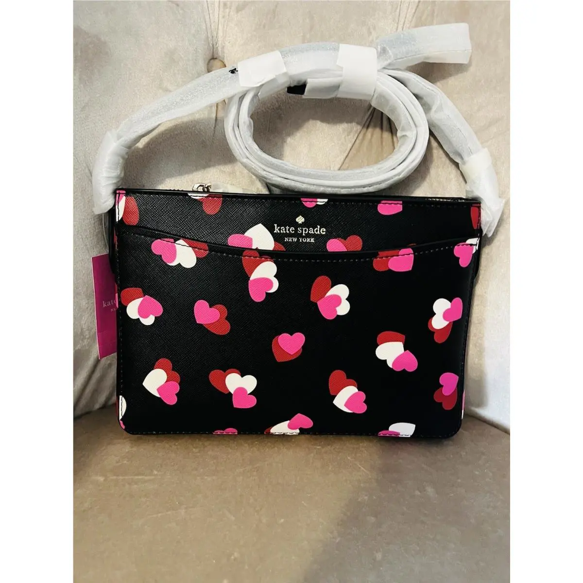Kate Spade Saffiano Leather Flutter Heart’s Rory Crossbody Bag Black New