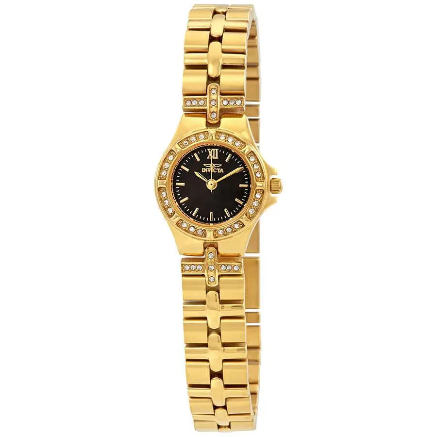 Invicta Women`s Bracelet Watch Wildflower Black Dial Crystal Yellow Steel 17065 - Dial: Black