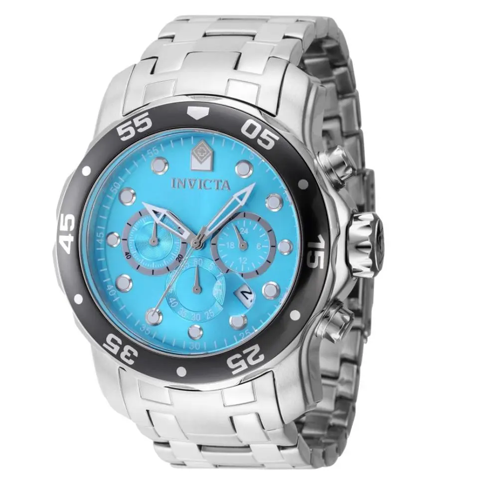Invicta Pro Diver Scuba Chroma Men`s 48mm Blue Dial Chronograph Watch 47560 - Dial: Blue, White, Band: Silver, Bezel: Gray, Silver, Gunmetal