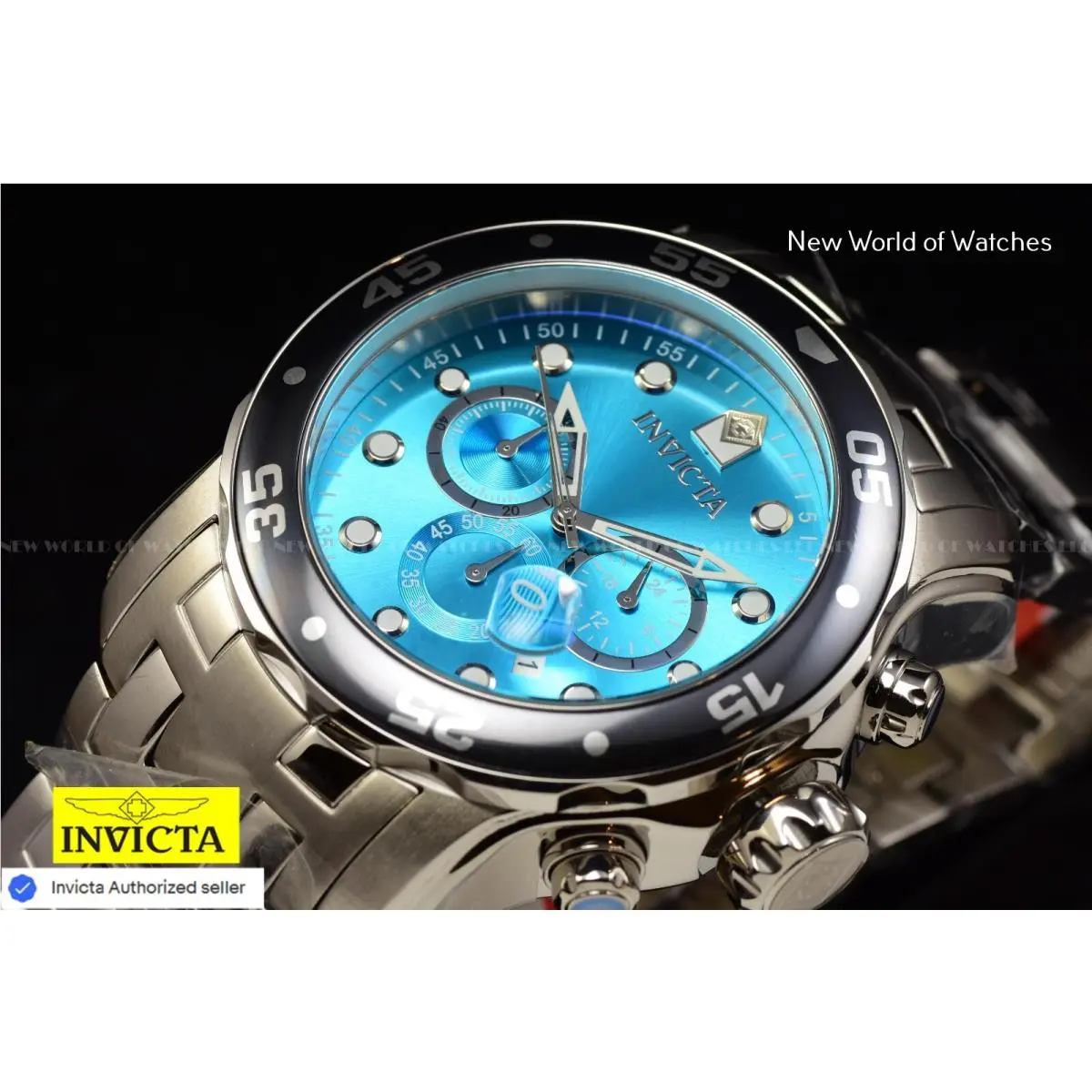 Invicta Men`s Pro Diver Chroma Turquoise Dial Chrono SS Silver Tone Diver Watch