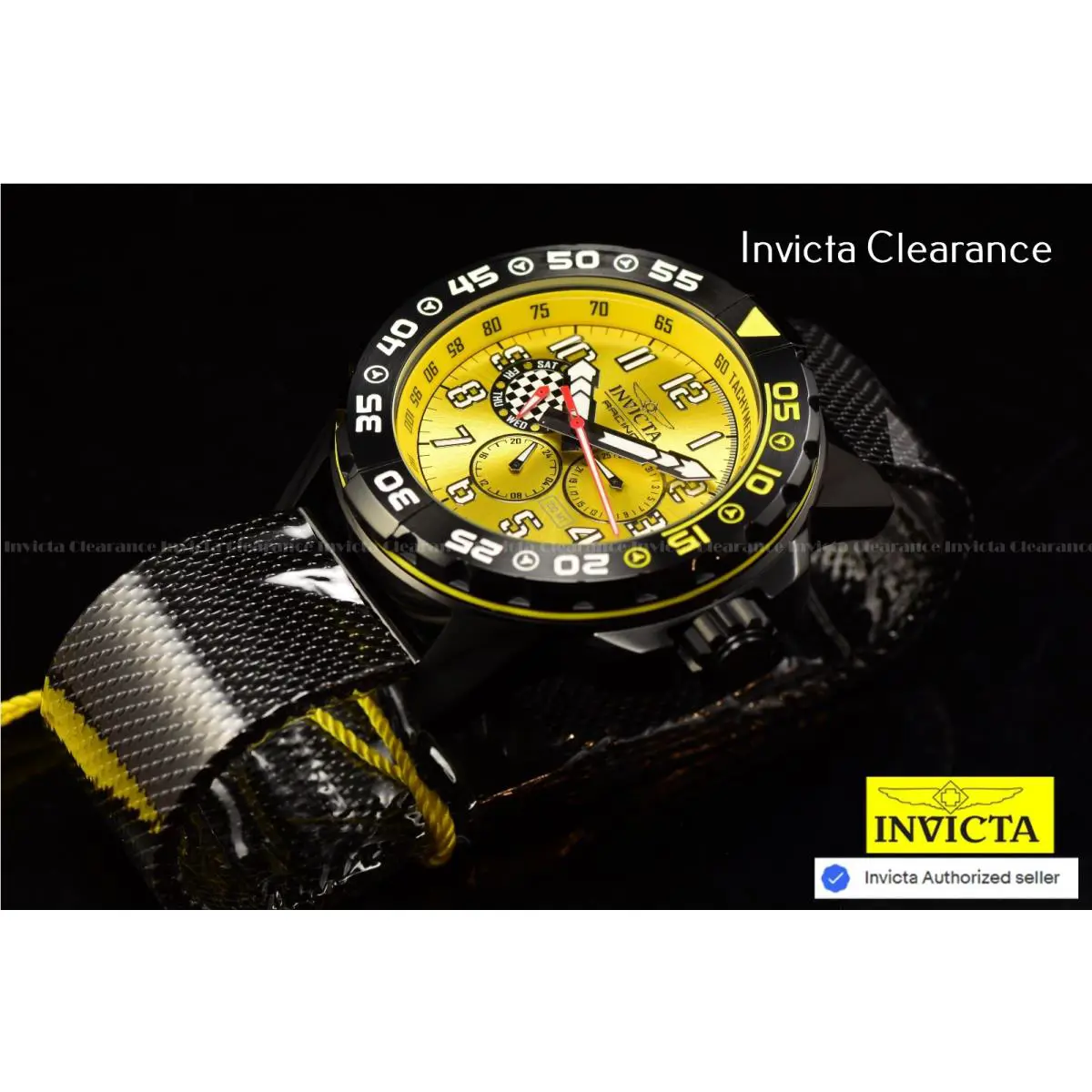 Invicta Racing Dynox Men`s Yellow Dial Quartz Black Mesh Unisex Watch