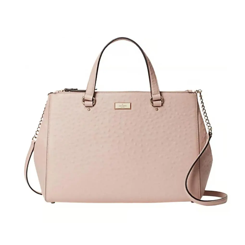 Kate Spade Large Pink Loden Ostrich Embossed Leather Satchel
