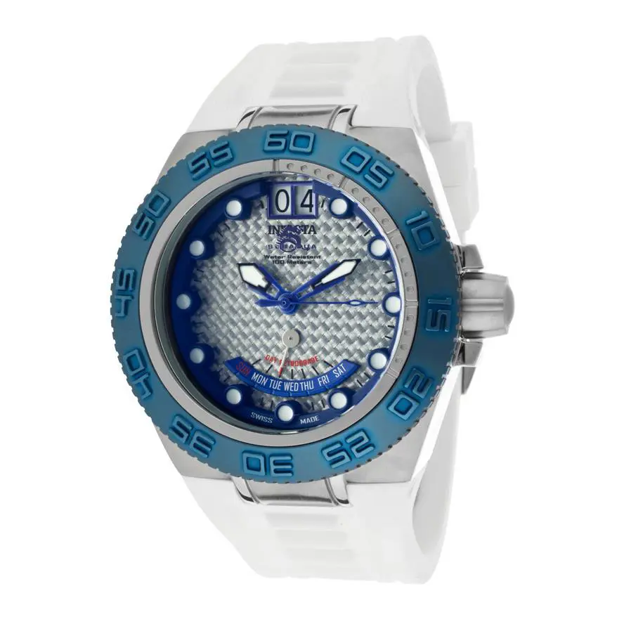 Invicta Swiss Made 10885 Subaqua Silver Textured Dial White PU Strap Men`s Watch