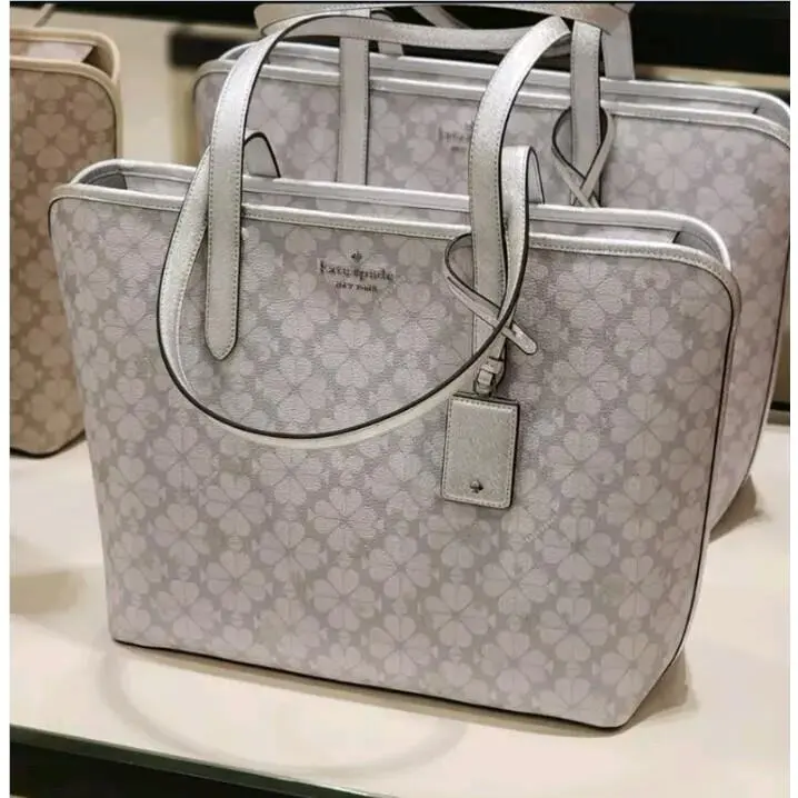 Kate Spade KI912 Spade Flower Star Toss Large Tote Platinum Grey Mult
