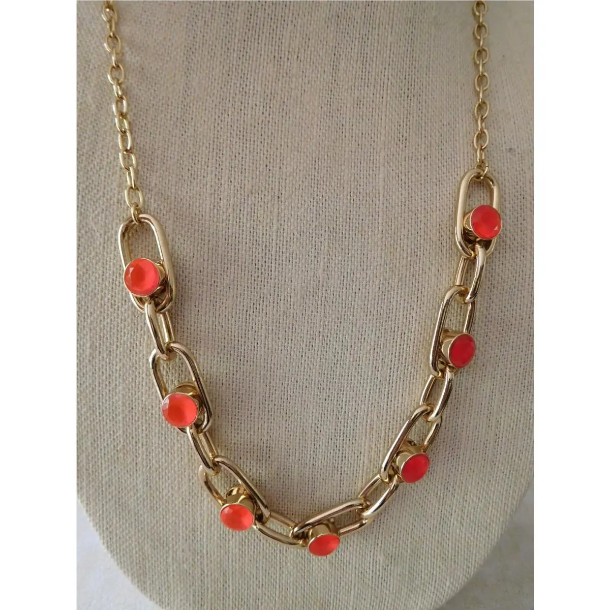 Kate Spade Get Rolling Oval Link Gold Tone Necklace/ Maraschino Stones-$128