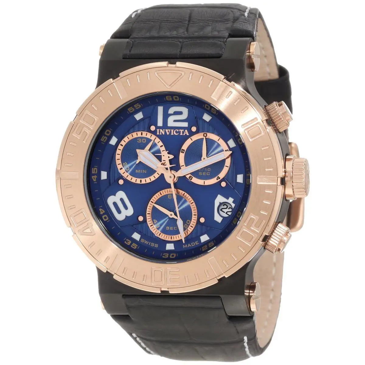 Swiss Made Invicta 10584 Ocean Reef Reserve Two-tone Chronograph Men`s Watch - Dial: Blue, Band: Black