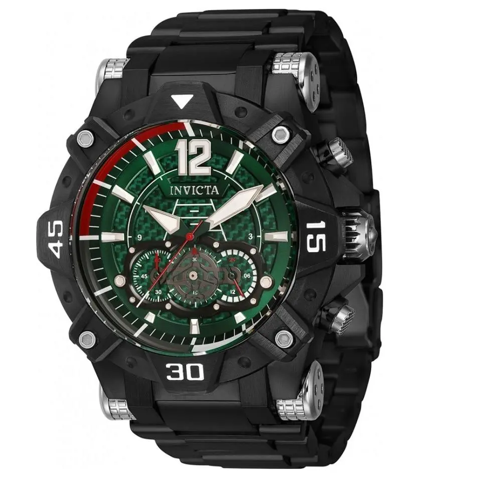 Invicta Aviator Men`s 52mm Green Carbon Fiber Miyota Chronograph Watch 40487 - Dial: Black, Green, White, Band: Black, Bezel: Black, White