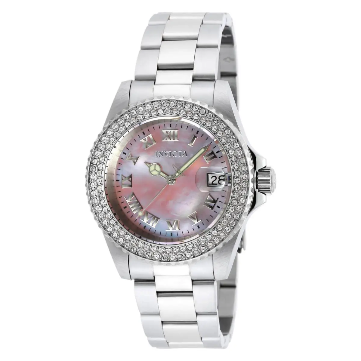 Invicta 19874 Lady`s Crystal Accent Bezel Pink Mop Dial Dive Watch