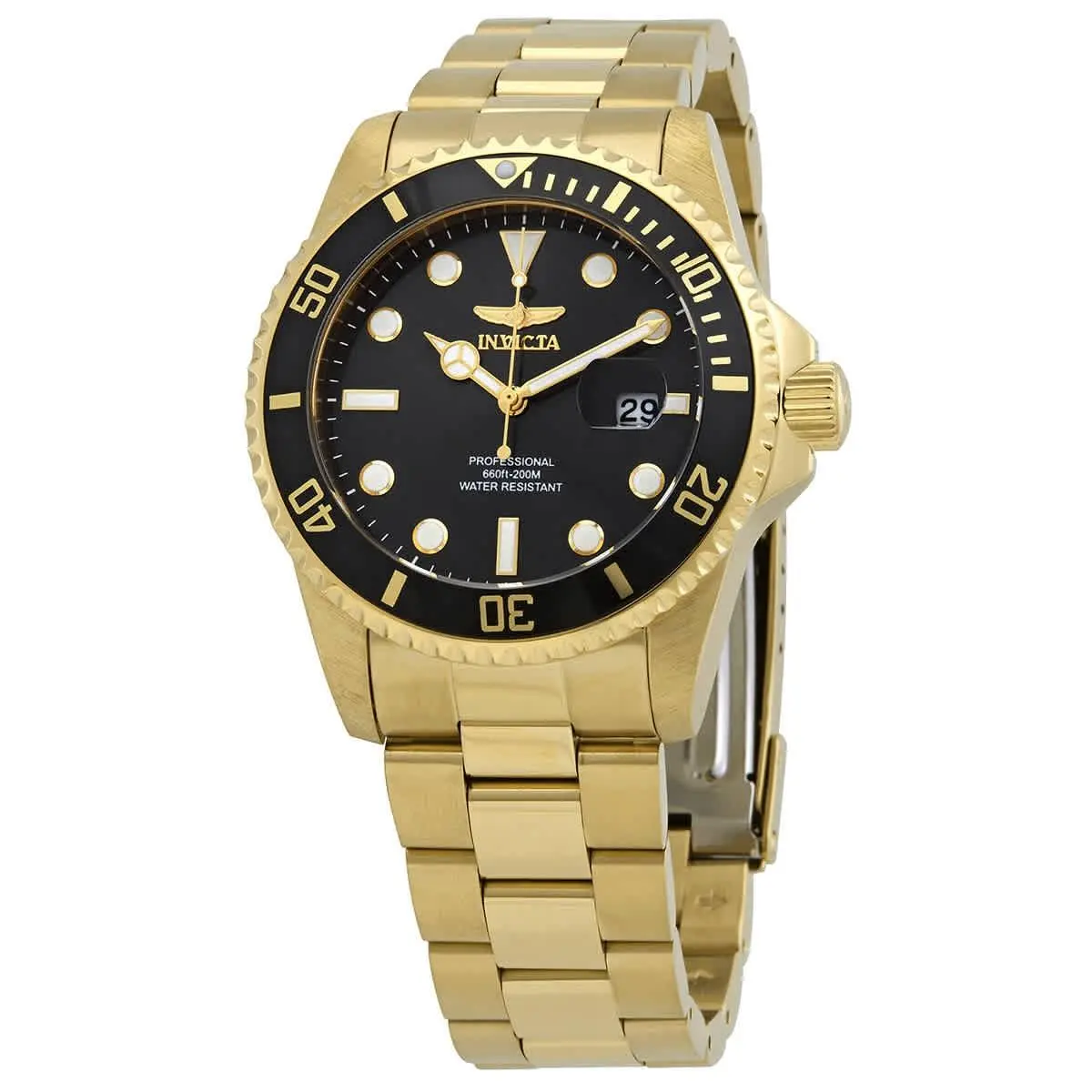 Pro Diver Quartz Black Dial Yellow Gold-tone Men`s Watch 33271 by Invicta