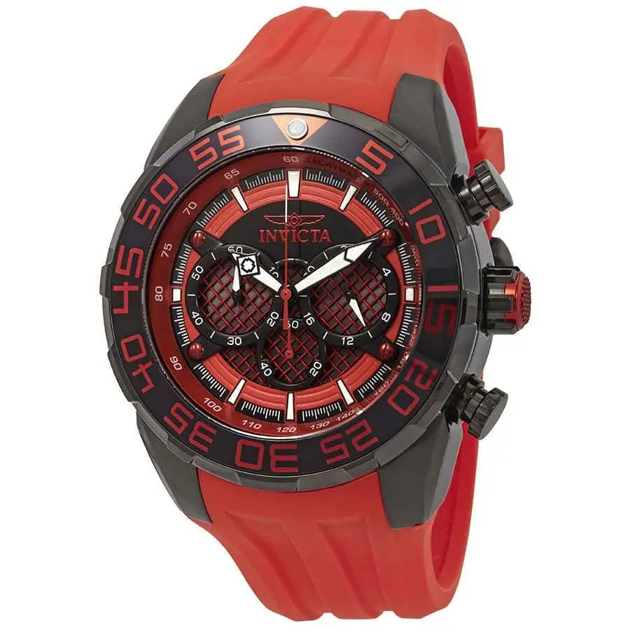 Invicta Speedway Chronograph Black Dial Men`s Watch 26310 - Dial: Black, Band: Red, Bezel: Red