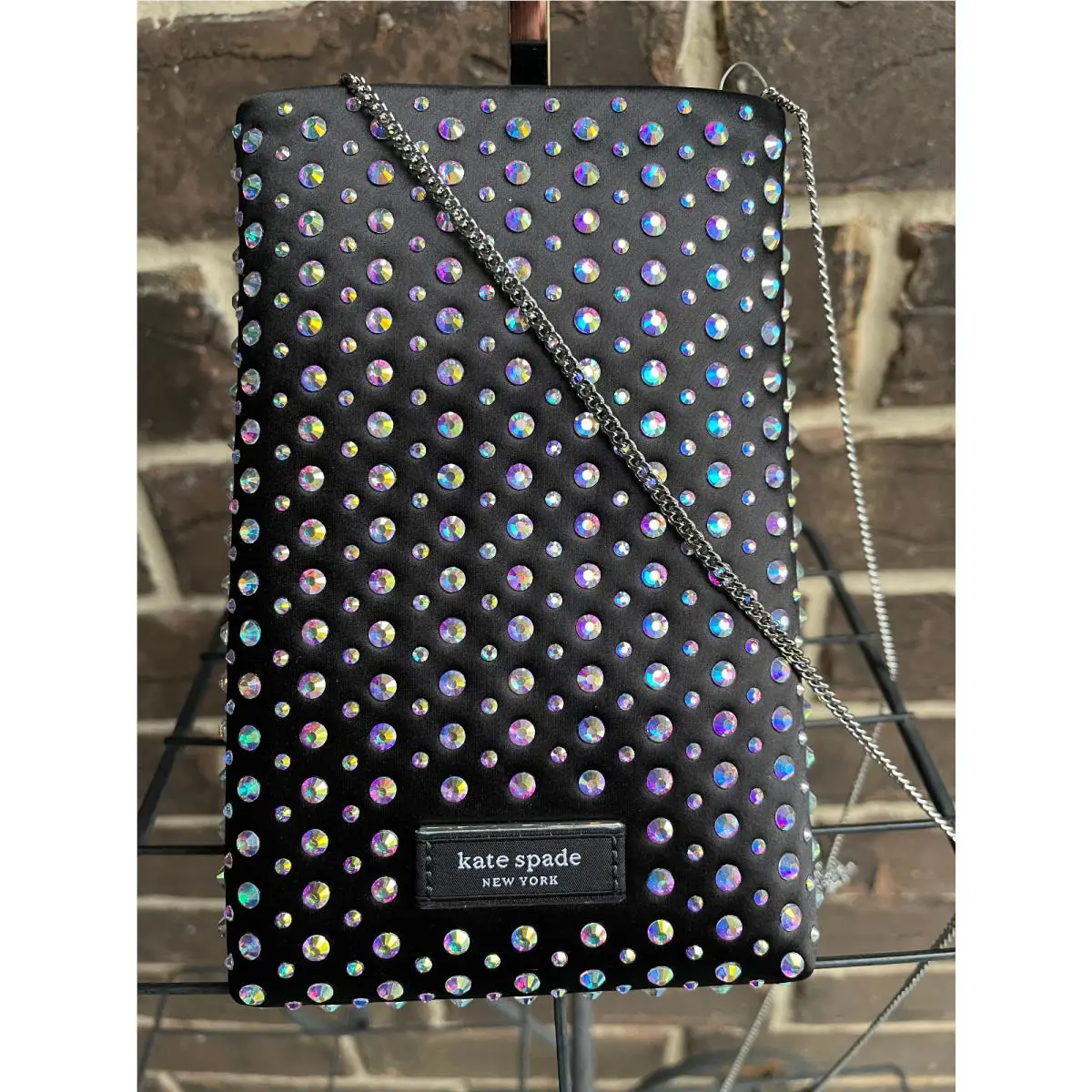 Swing Crystal Embellish Swing Phone Crossbody Pouch Black by Kate Spade