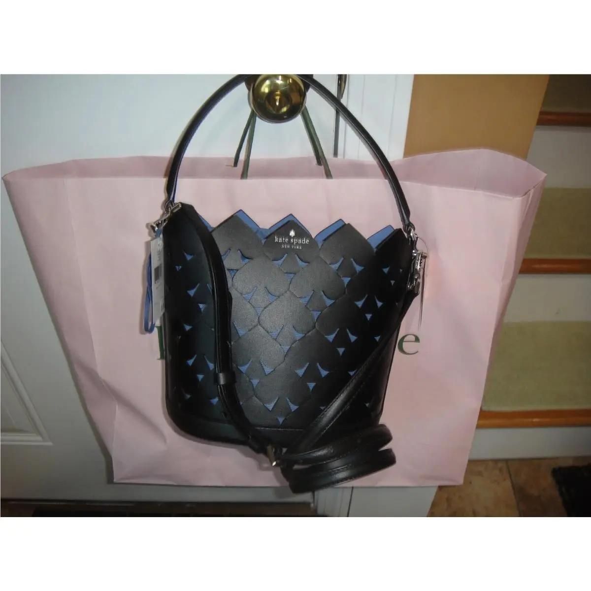 New Kate Spade Dorit Small Bucket Black Leather Crossbody Bag.$359.00.AUTHENTIC
