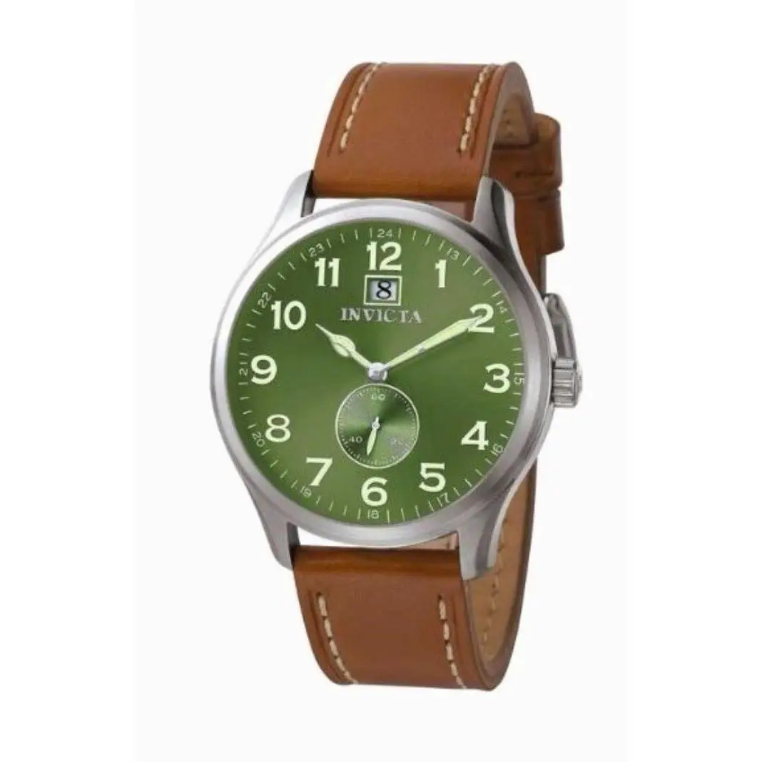 Invicta Forcetion Green Brown Leather Strap Waterproof 50m Model 5456