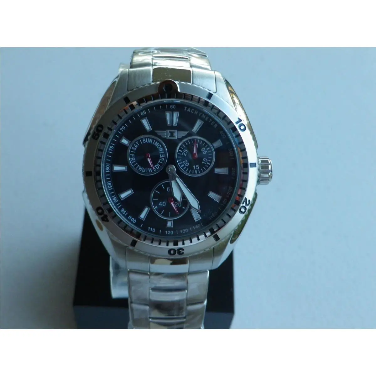 I By Invicta Men`s 90233-001 Multi-function Black Dial Stainless Steel Watch