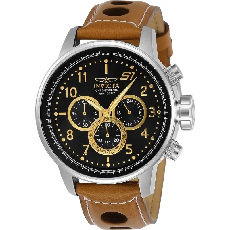 Invicta 23597 Men`s S1 Rally Chrono Quartz Black Dial Light Brown Leather Watch