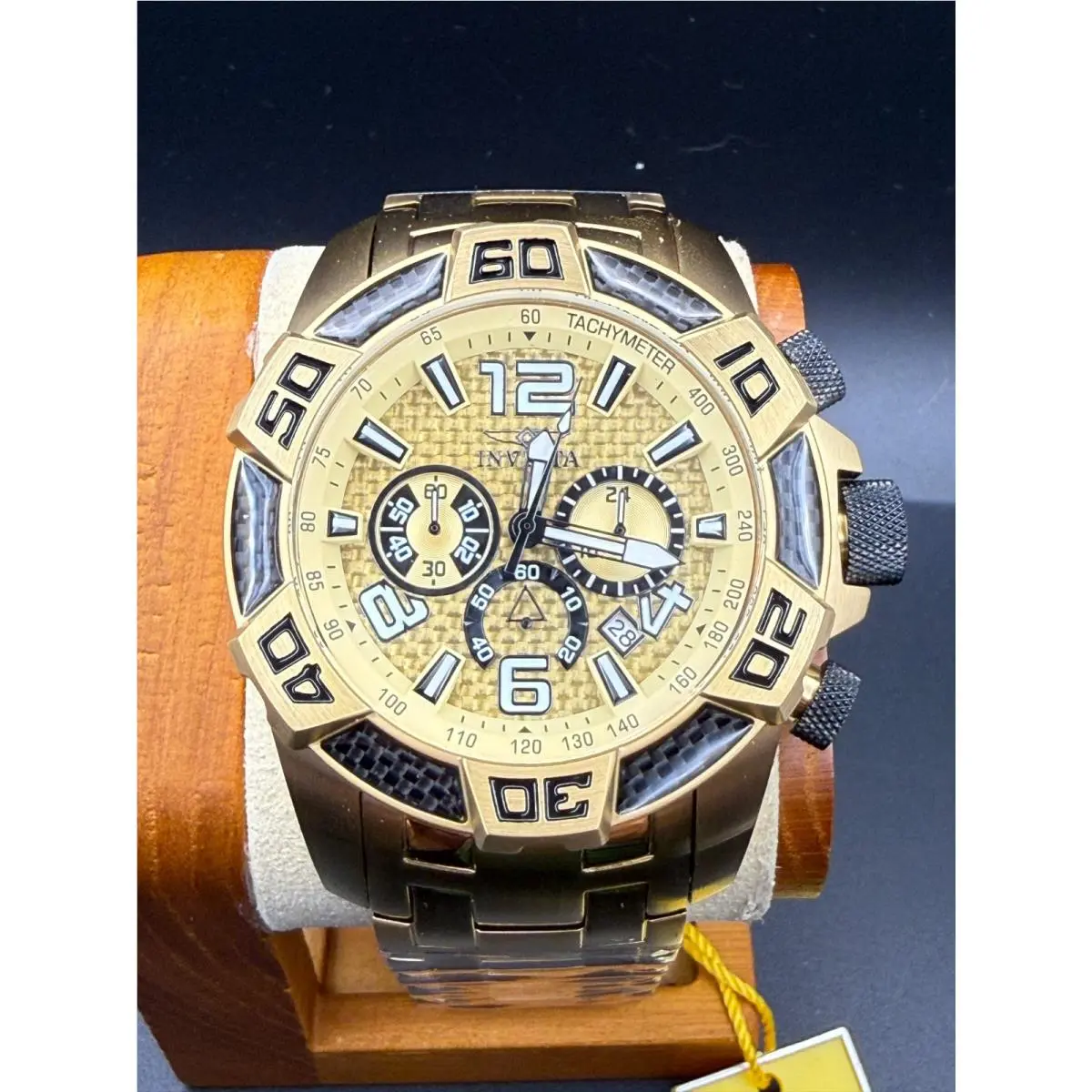 Invicta Pro Diver Scuba 25854 Gold Tone Stainless Steel Chronograph Men`s Watch - Dial: Gold, Band: Gold, Bezel: Gold