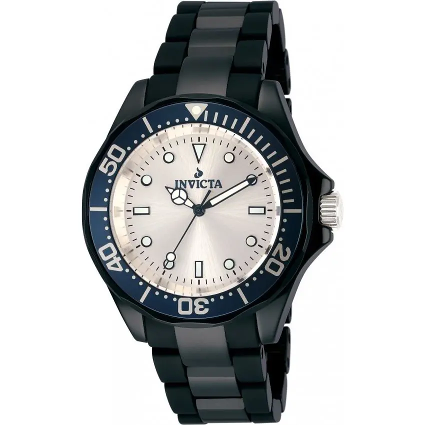 Invicta 11300 Men`s Silver Dial Blue Bracelet Links Ceramic Quartz 40mm Watch