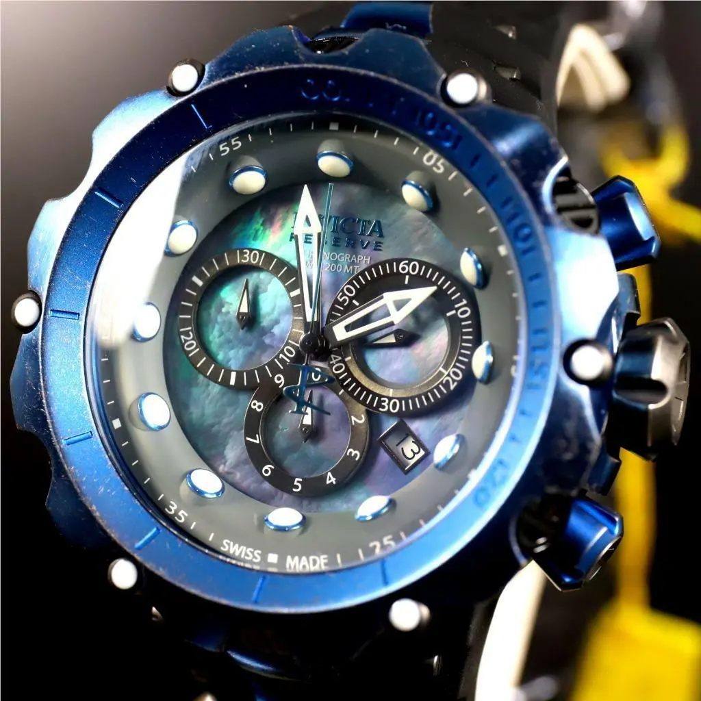 Invicta Reserve Venom Gen II Swiss Made Blue Distressed Black Mop 52mm Watch
