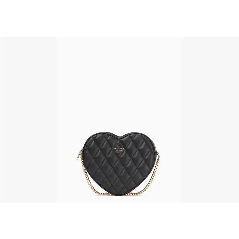 Kate Spade Love Shack Heart Quilted Leather Crossbody Bag Black W/gold Cha