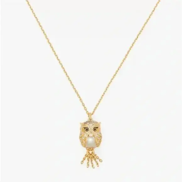 Kate Spade Owl Pendant Necklace Gold Pearl Womens Jewelry Gift Cute Animal New