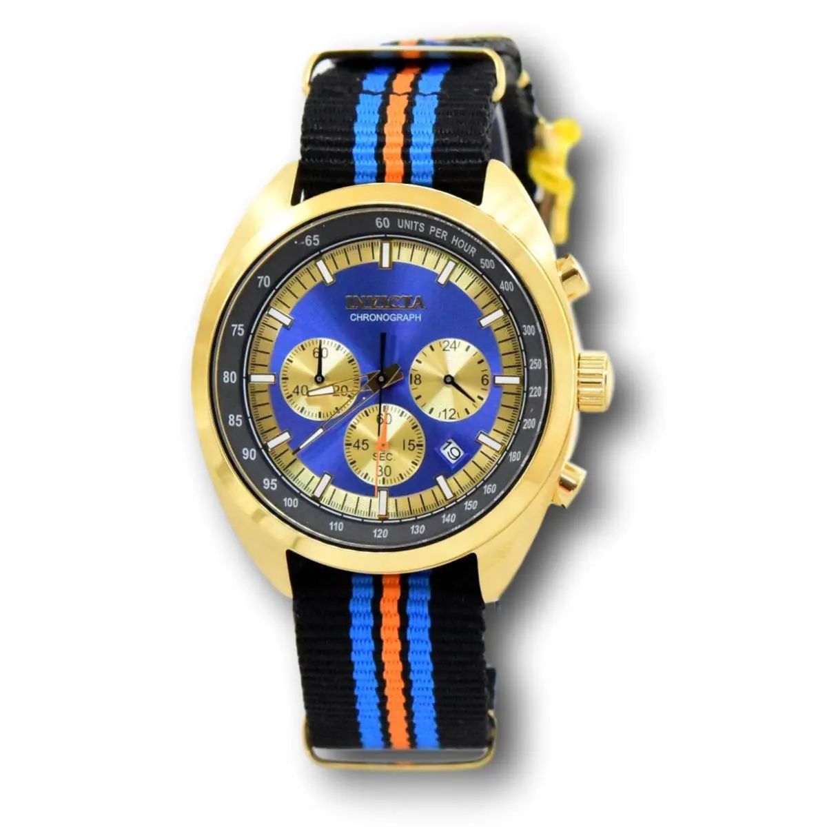 Invicta S1 Rally Racing Team 29990 Men`s 45mm Nylon Strap Chronograph Watch - Dial: Blue, Champagne, Gold, Gray, Multicolor, Yellow, Band: Black, Blue, Multicolor, Orange, Bezel: Gold, Yellow