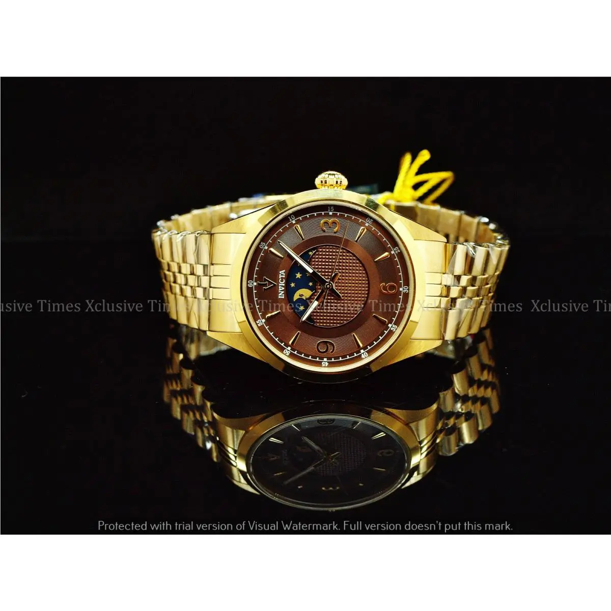 Men`s 43mm Vintage Sun/moon Phase Brown Dial Jubilee Bracelet SS Watch by Invicta