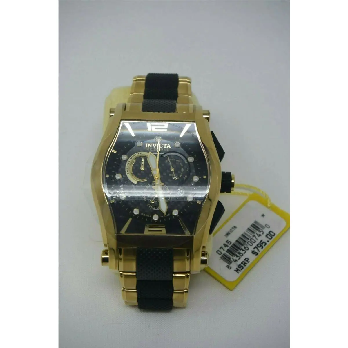 Super Rare/new Invicta 0745 Reserve 18K Gold Plated Swiss Men`s Watch + Strap