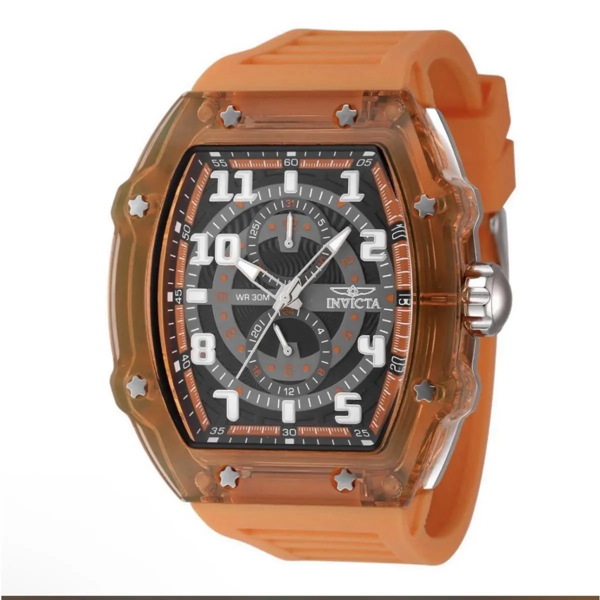 Invicta Racing Cyclone Quartz Men’s Watch Skeleton Dial 49mmm Orange Case 48446