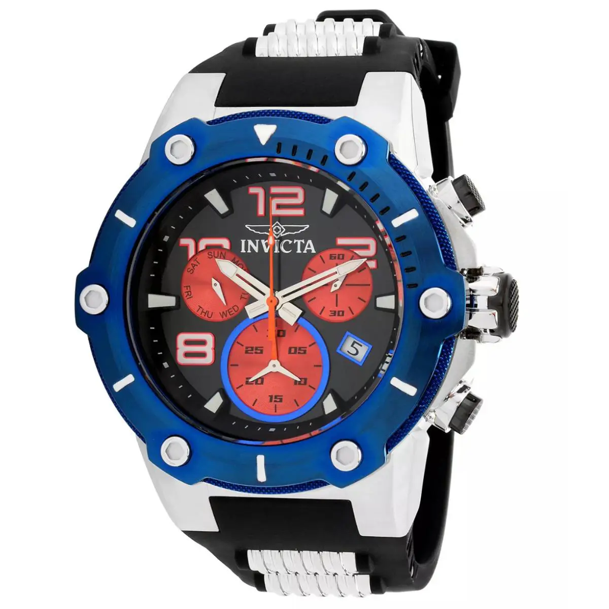 Invicta Speedway Viper Men`s 52mm Electric Blue Swiss Chronograph Watch 34017 - Dial: Blue, Band: Blue, Black, Manufacturer Band: Black