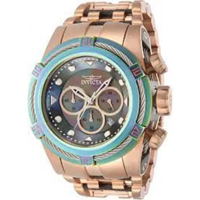 Invicta Men 53mm Bolt Zeus Iridescent Dial Golden Chronograph Quartz Watch 43355 - Dial: Multicolor, Band: Gold
