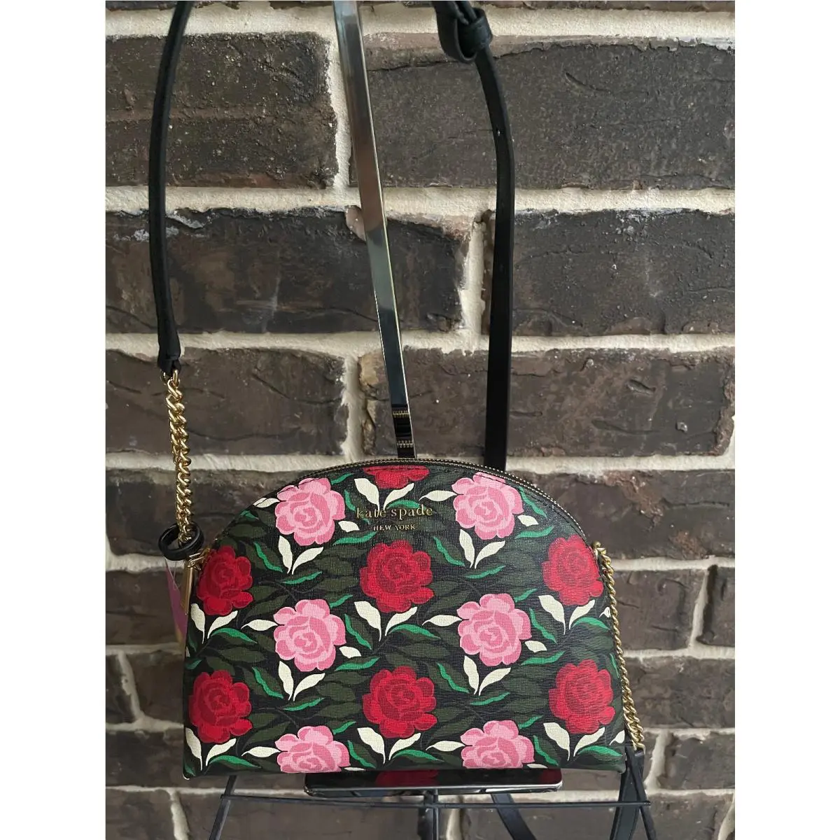 Kate Spade Morgan Rose Garden Emboss Saffiano Lthr Double Zip Dome Crossbody