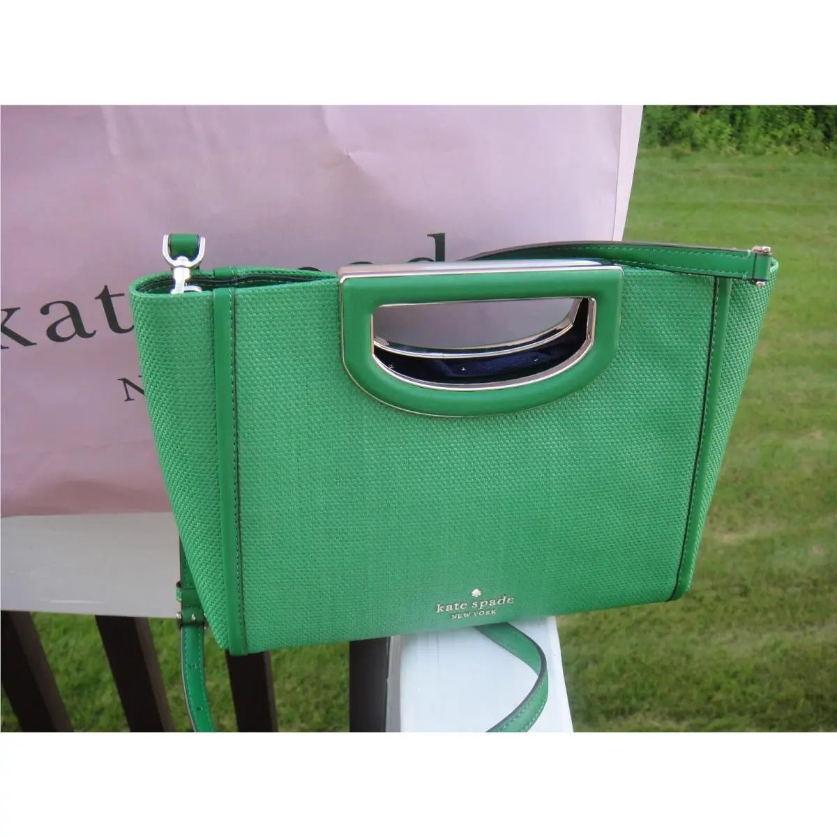 New Kate Spade Alexia Straw Green Bean Leather Crossbody Bag.$349.00