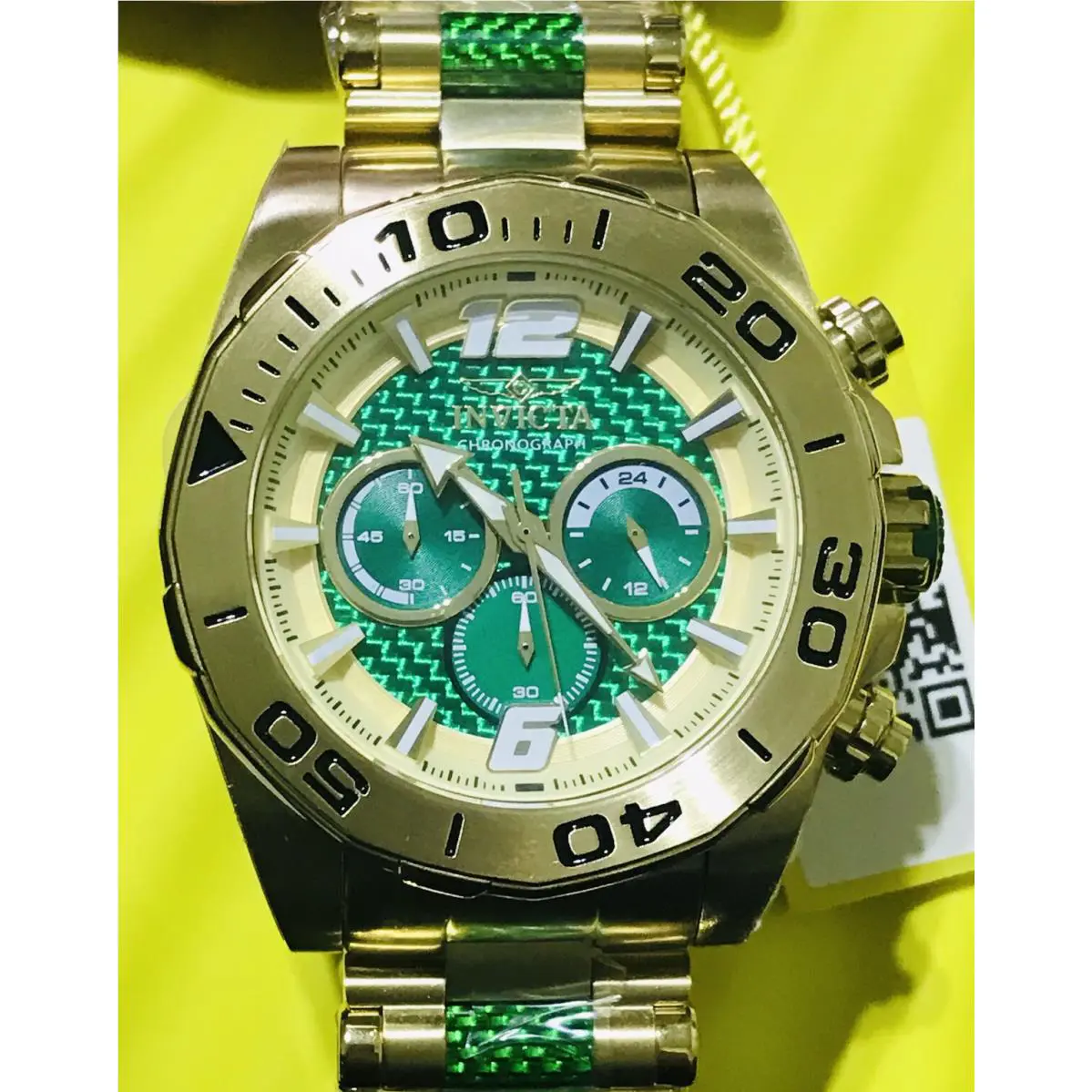 Invicta Men 53mm Speedway Chronograph Green Dial Gold Green Tone Watch