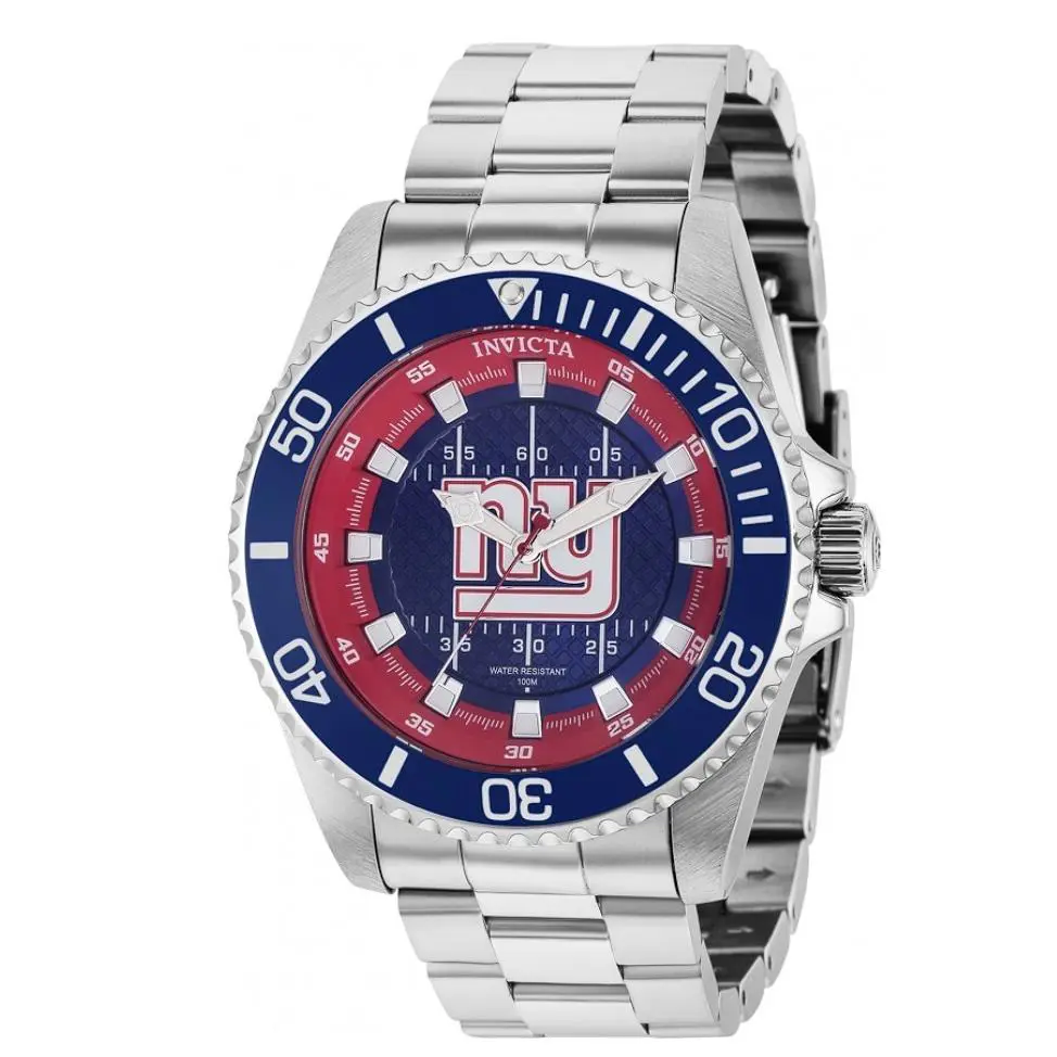 Invicta Nfl York Giants Men`s 47mm Limited Stainless Quartz Watch 36933 - Dial: Blue, Red, White, Band: Silver, Bezel: Blue, Silver