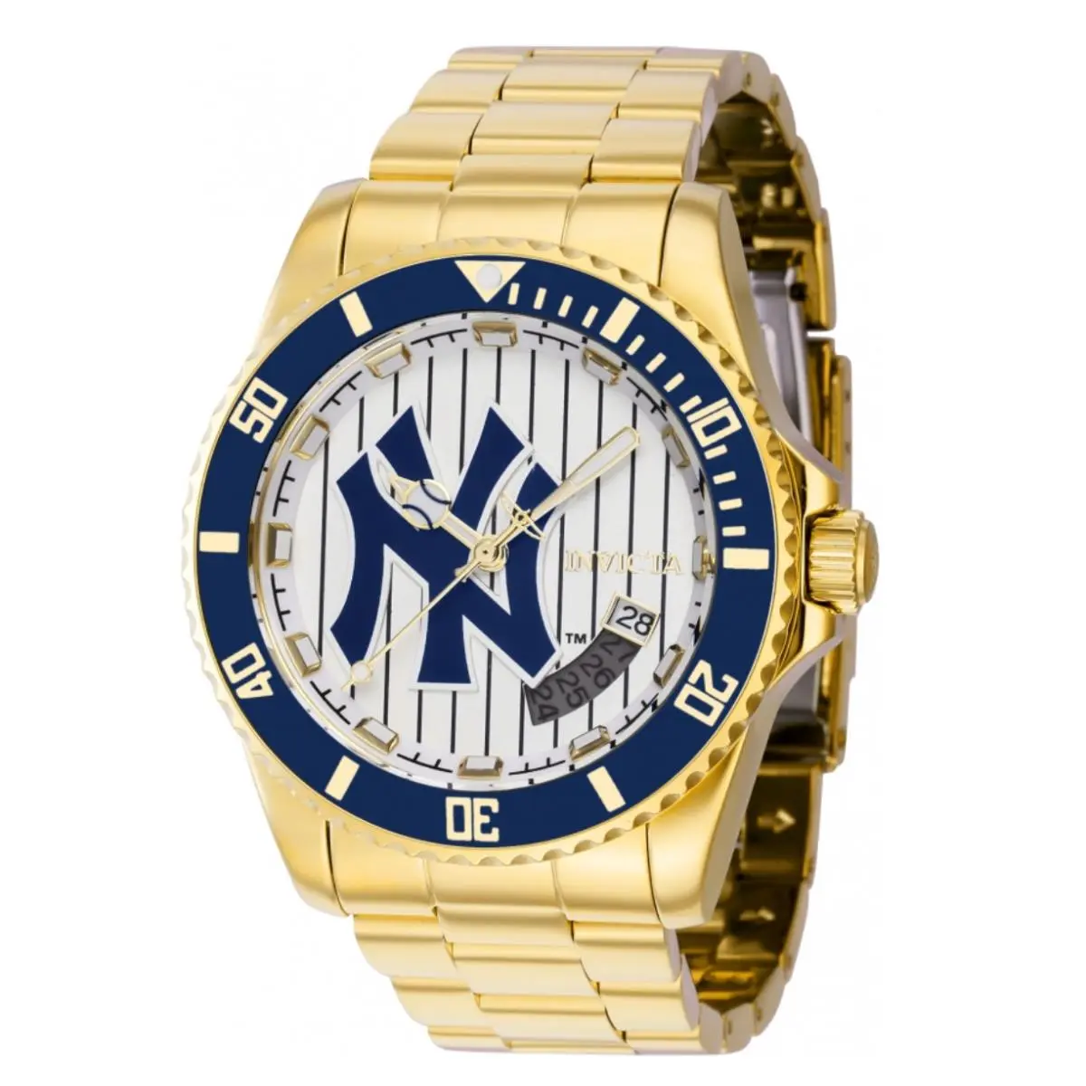 Invicta Mlb York NY Yankees Automatic Men`s 42mm Gold Watch 42985 - Dial: Blue, Gold, Multicolor, White, Band: Gold, Yellow, Bezel: Blue, Gold, Yellow