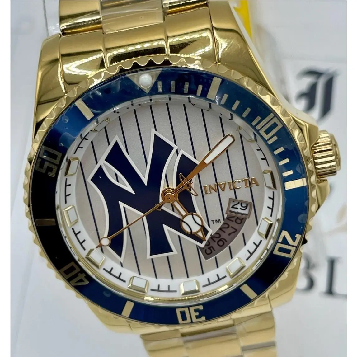 Invicta Mlb York NY Yankees Automatic Men`s 42mm Gold Watch 42985