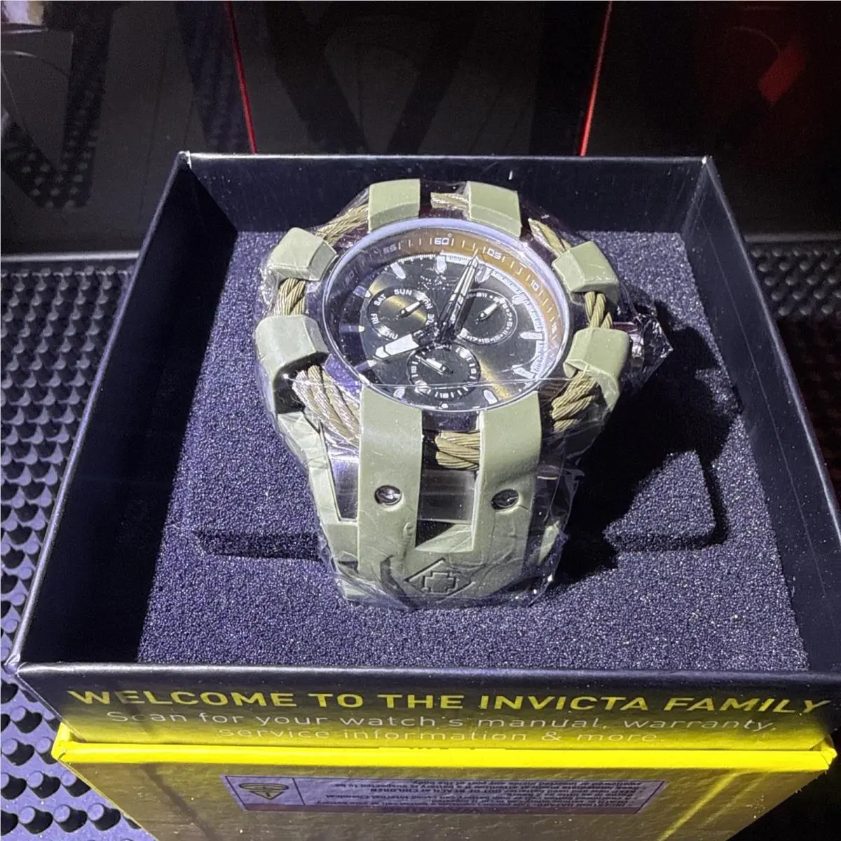 Invicta Bolt Shock Army Green Men`s 50mm Multifunction Date Quartz Watch 47837 - Dial: Green, White, Band: Green, Bezel: Green, Silver
