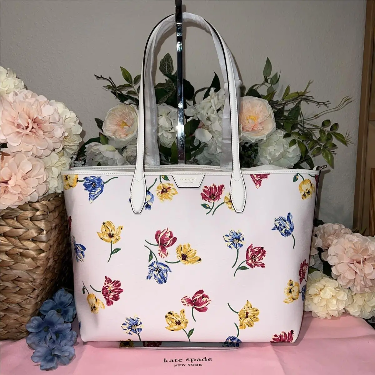 Kate Spade Medium Sutton Tote/shoulder Bag Tulip Floral Pink/green/blue/yellow