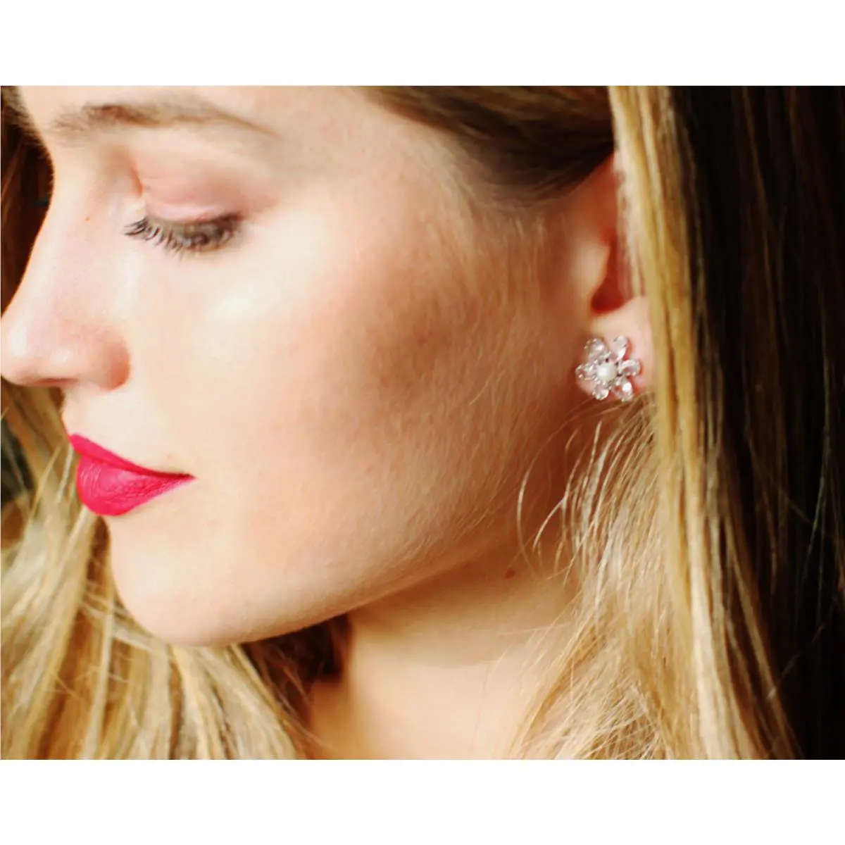 York Flora Stud Earrings Faceted Flower Crystal Clear Silver by Kate Spade