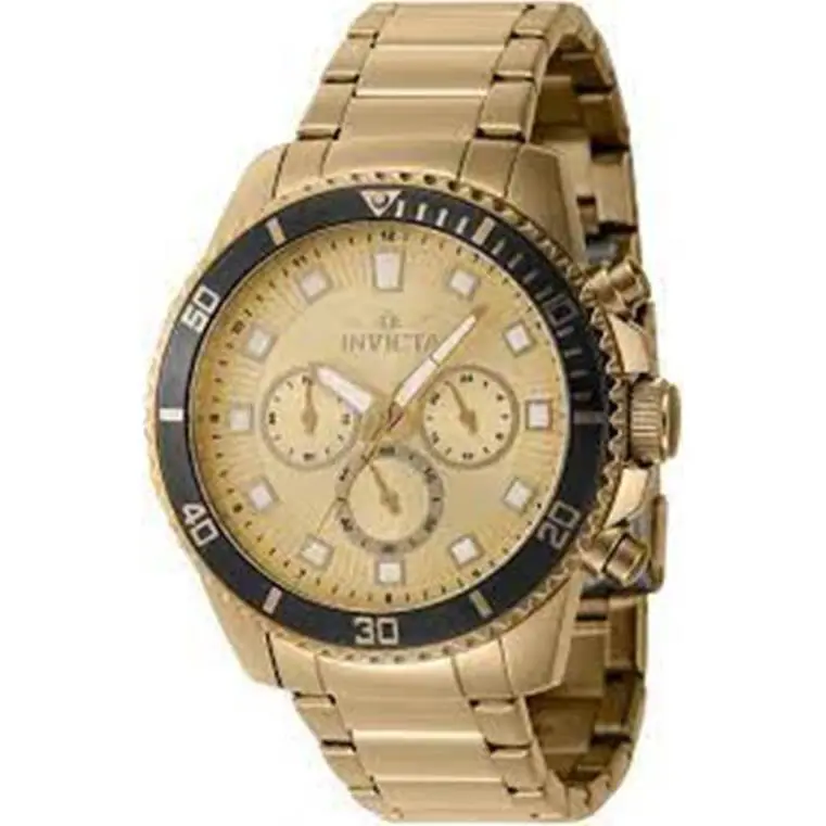 Invicta Chronograph Gmt Quartz Gold Dial Golden Bracelet Men`s Watch 46057